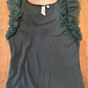 Dolan Left Coast Collection Anthropology Blouse Lace Puff Sleeve Medium Green